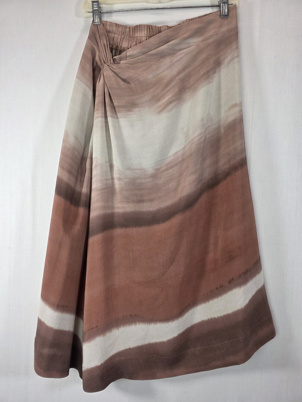 Poetry 100% Silk Abstract Ombre Twist Knot Maxi Skirt Brown Nude Size US 8 / UK